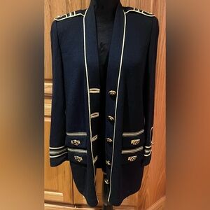 St. John Collection Santana Knit Cardigan Sweater Jacket Black Gold Trim Small